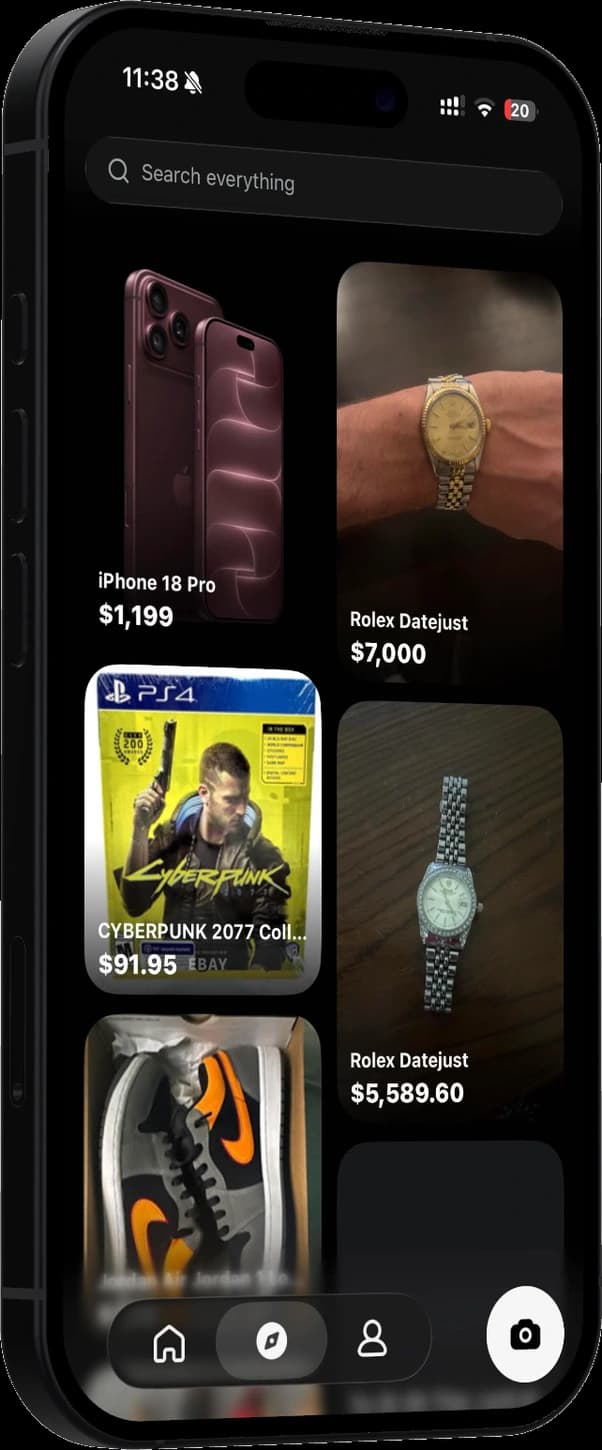 Held explore screen in a phone mockup
